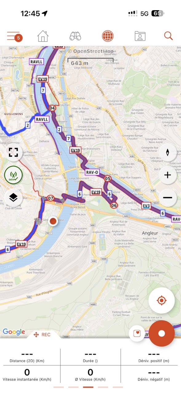 Local cycling network and RAVeL routes in SityTrail