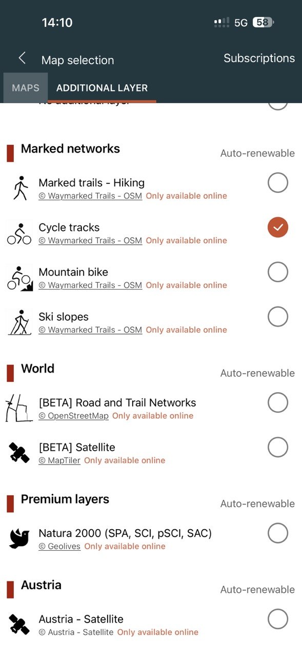 How to activate the cycling routes layer in SityTrail